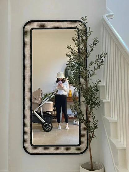 Modern Rattan Floor Mirror