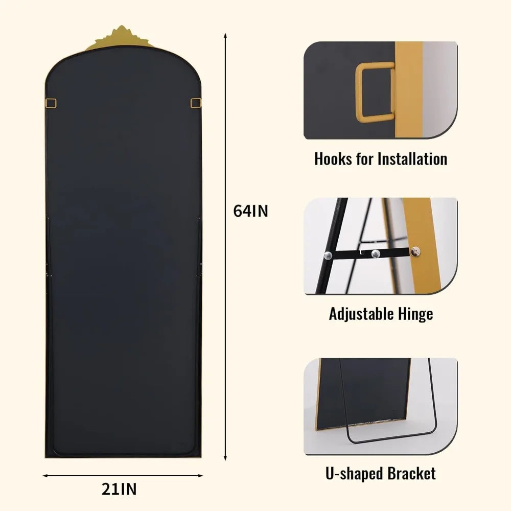 Elegant Gold Arched Full-Length Mirror