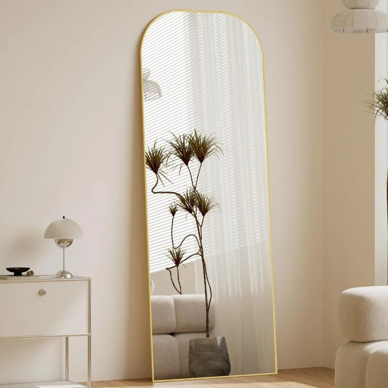 Wooden Full-Length Mirror with Gold Accents