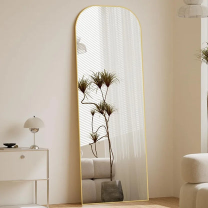 Wooden Full-Length Mirror with Gold Accents