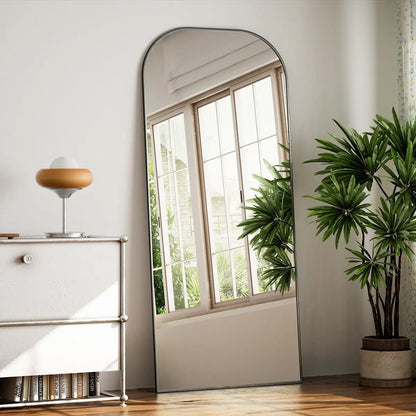 Wooden Full-Length Mirror with Gold Accents